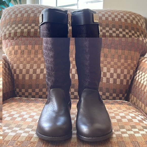 Brand New Michael Kors Girls Dark Brown Zip Up Tall Boots w/ Gold Tone Accents - Picture 4 of 16